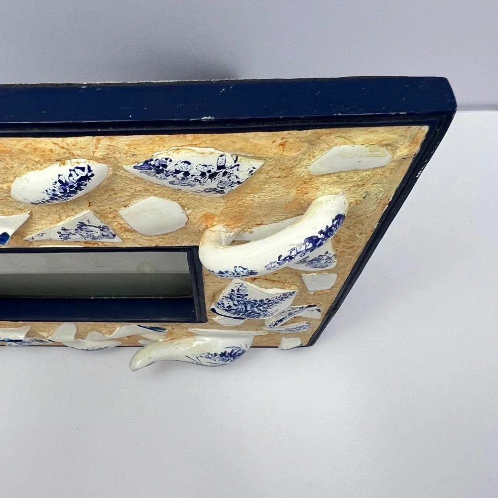 Blue & White Mosaic Broken Teapot Picture Frame 3x5 Shabby Chic Cottage Artisan